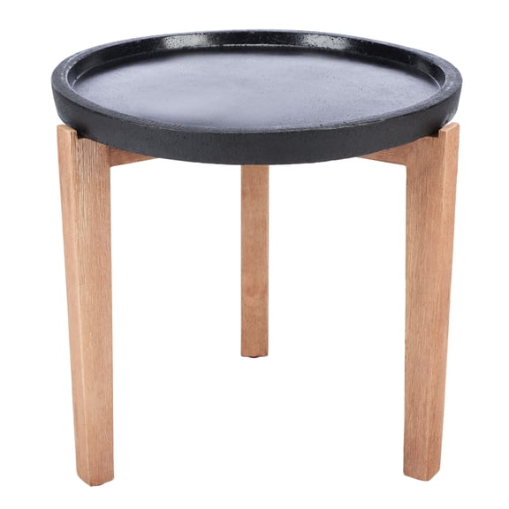 SAFAVIEH Contemporary Easy to Clean Acacia Wood and Concrete Round End Table, Natural/Black