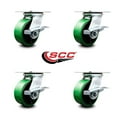 thumbnail image 2 of 5 Inch Heavy Duty Green Poly on Cast Iron Caster Set with Ball Bearing and Brake, 2 of 2