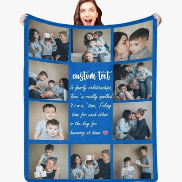 Isun Custom Blanket with Text Picture for Fathers Day Collage Customized Blankets Christmas Birthday Personalized Throw Blanket Gift for dad, Mom, Kids, Dogs, Friends or Lover
