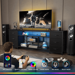 Tydimor 70" Modern TV Stand with 6 Drawers and LED Lights