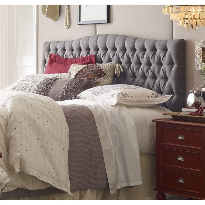 Elle Decor King Tufted Panel Headboard in Gray