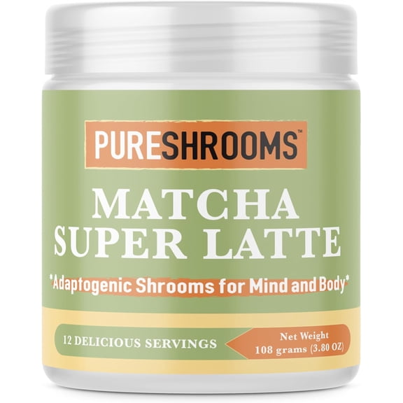 Organic Matcha Super Latte with Coconut Milk, MCT Oil, Lion's Mane, Turkey Tail, Ginger | Coffee Substitute (12 Servings - 108 Grams / 3.81 oz)