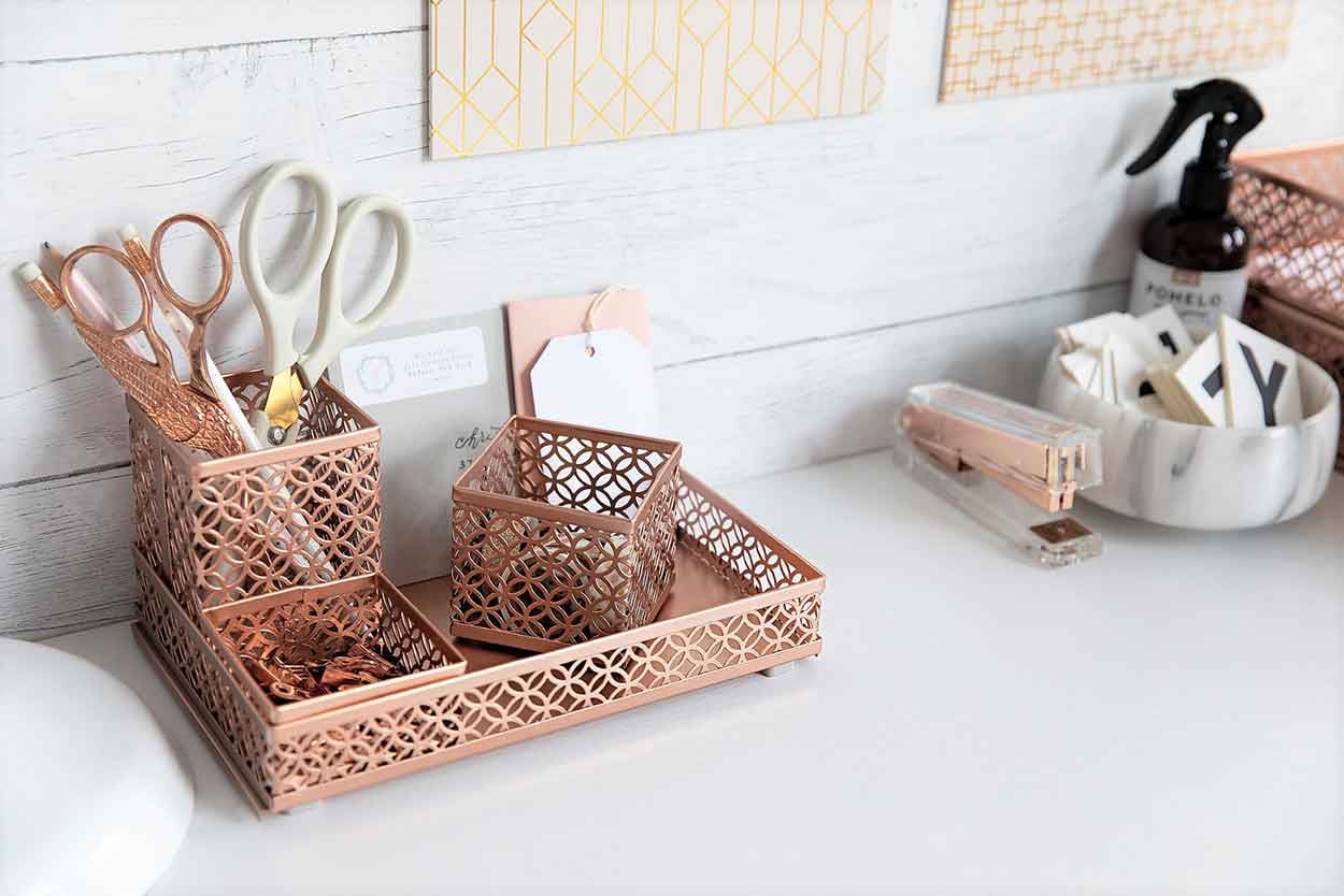 Rose Gold Desk Organizer for Women Cute Home Office Accessories