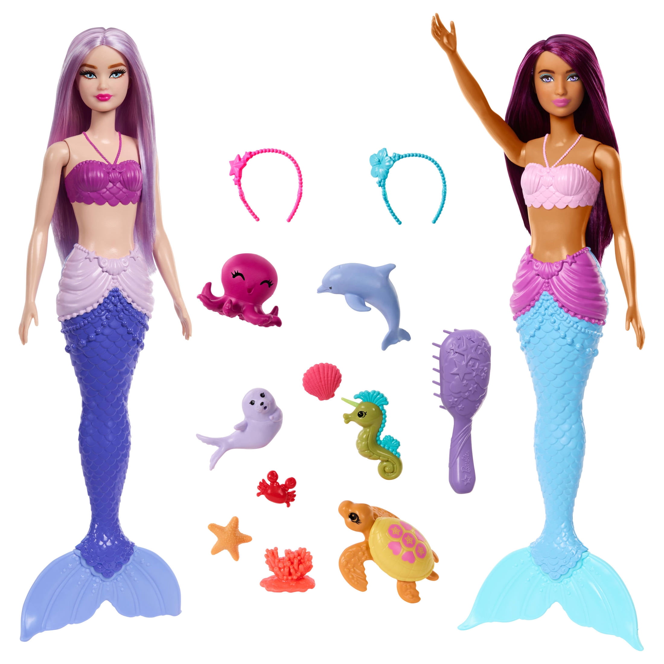 Barbie Mermaid Dolls 2-Pack with Sea Animals Including Dolphin, Otter, Seahorse & Ocean Accessories [Walmart Exclusive]