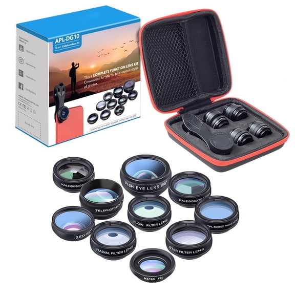 10 in1 mobile phone camera lens kit fisheye wide angle macro lens telephoto lens