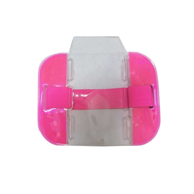 Soporte de insignia de brazo de PVC Sonducket 2 piezas correa ajustable portátil alta transparencia impermeable rosa