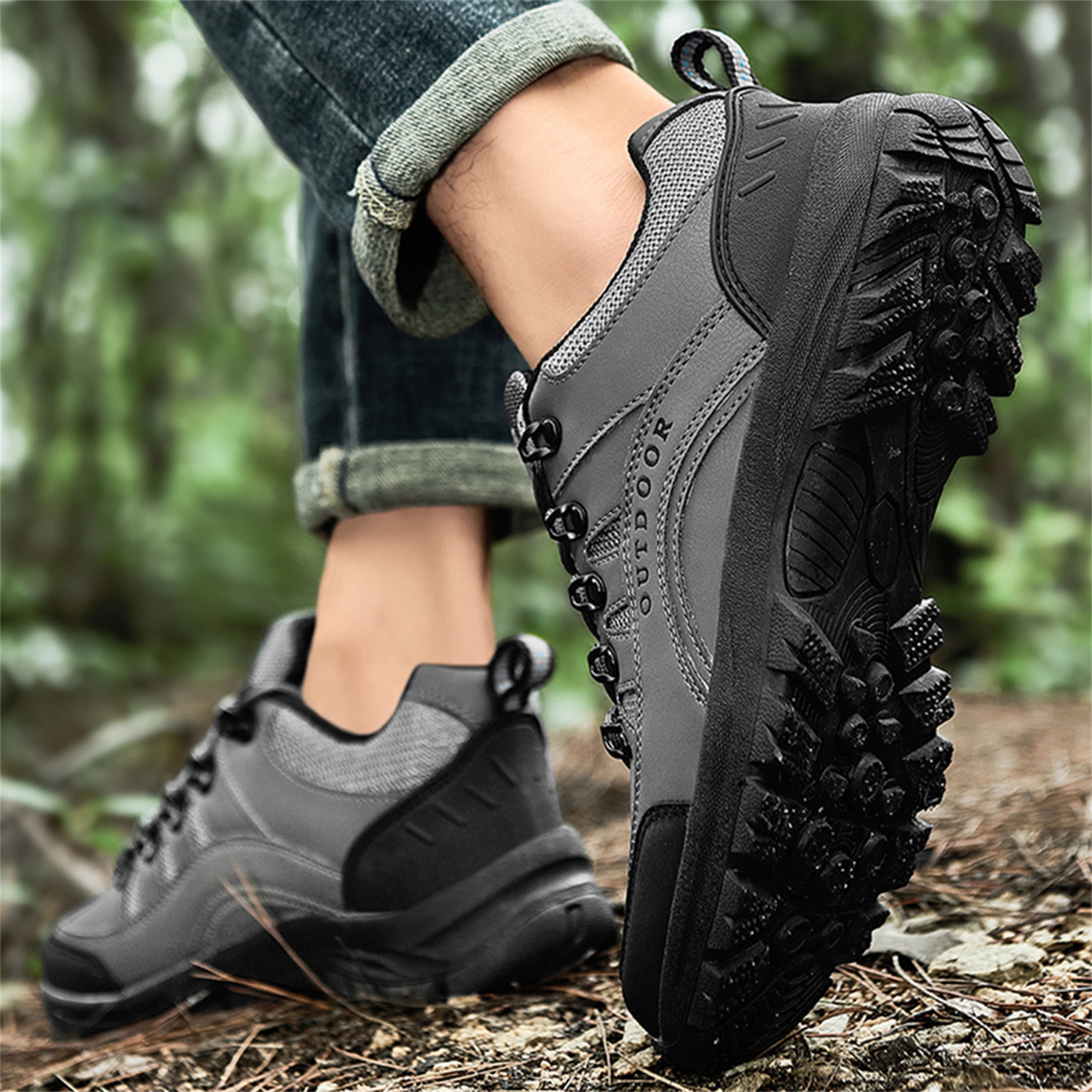 LASUDRAA Men's Hiking Shoes Waterproof Non-Slip Low-Up Sport Shoes Comfortable Outdoor Sneakers