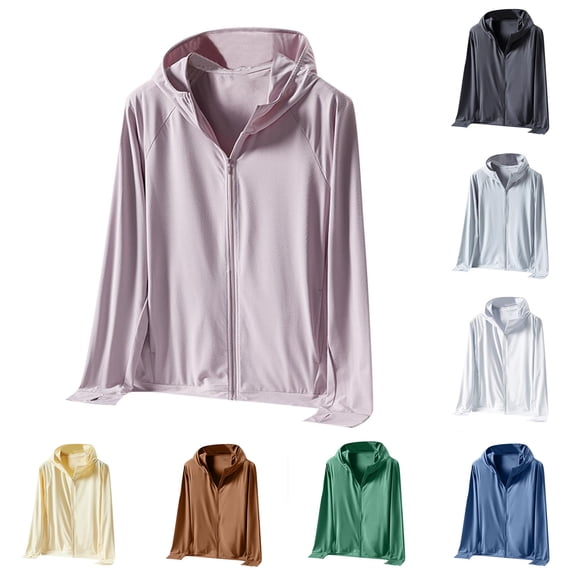 Frostluinai Fishing Sun Hoodie Women Full Zip Long Sleeve Sun Protection Jacket Solid Lightweight Beach Raglan Shirts Breathable Tops