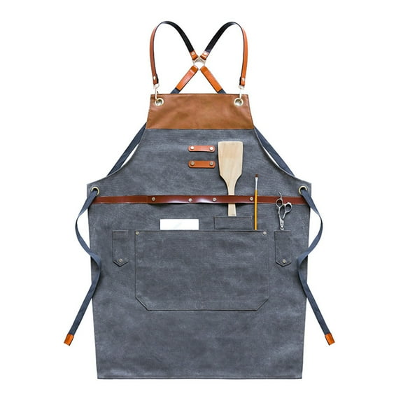 Chef Apron Waterdrop Resistant Aprons with for Cross Back Adjustable Strap and Large Pockets for Men Women
