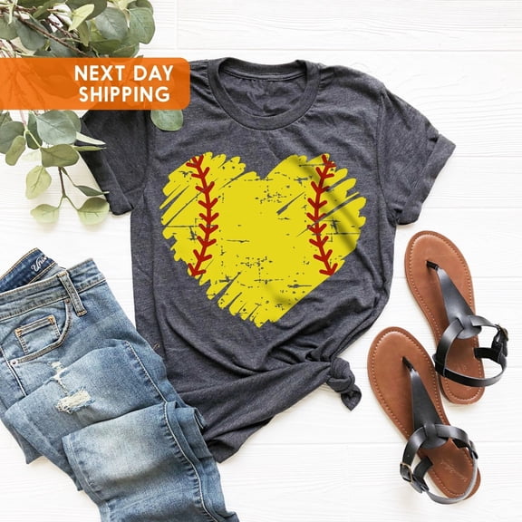 Distressed Softball Heart Shirt, Softball Heart Shirt, Softball Shirt, Distressed Baseball Shirt, Softball Mom Shirt, Baseball Heart Shirt All Size S-5Xl