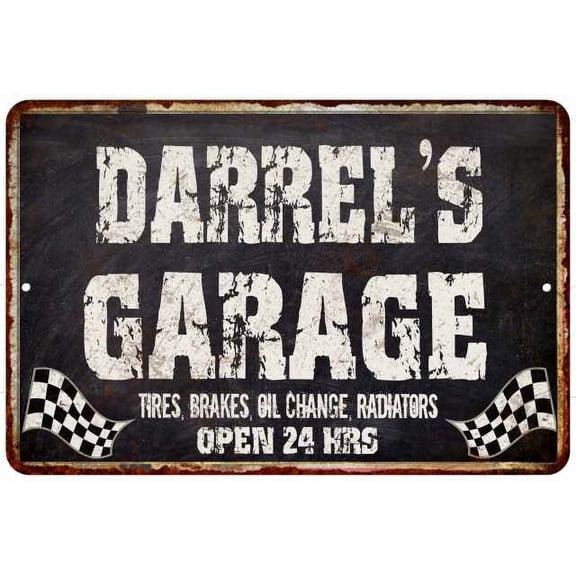 DARREL'S Garage Black Grunge Sign 8 x 12 High Gloss Metal 208120005261
