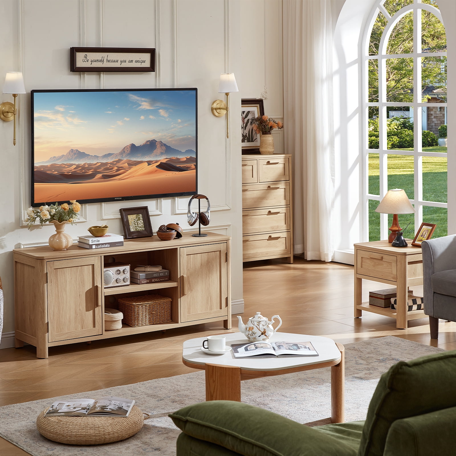 Joaxswe Farmhouse TV Stand for 65 inch TVs, Rustic Entertainment Center TV Cabinet Stands, Wooden Media Console Cabinet for Living Room, Bedroom