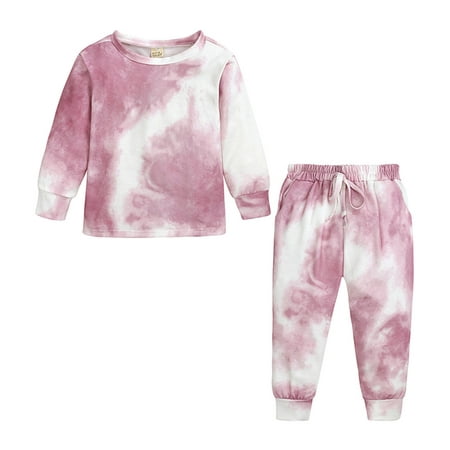 

FRSASU Clearance Newborn Child Clothes Autumn Winter Girls Tie-dye Top Pants Outfit Suit Infant Clothing Set Pink 6-9 Months