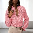 thumbnail image 2 of larppty Womens Plaid Ruffle V Neck Button Down Blouse Casual Long Sleeve Trendy Tops Work Checkered Shirt (Red, XXL), 2 of 9