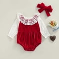 thumbnail image 2 of Douhoow Baby Girls Red Jumpsuits Infant Long Sleeve Lace Romper with Headband, 2 of 7