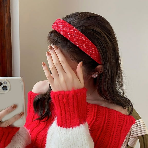 opolski Women Hairband Retro Fabric Covered Soft Elasticn Anti-slip Head Decoration Hair Organization New Year Festive Hair Hoop Hair Accessories 13