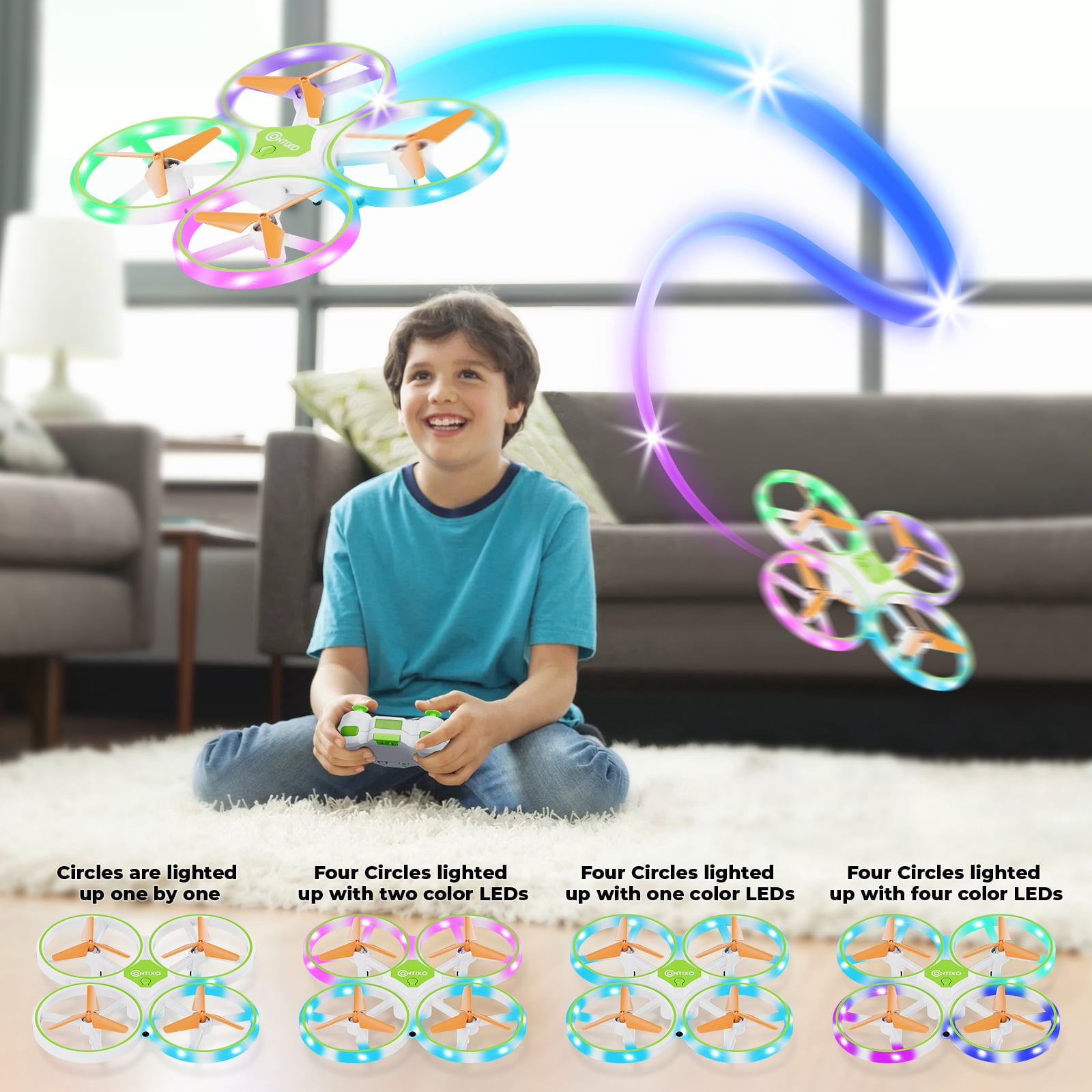 Contixo Mini Drones for Kids, Kids Drone with LED Lights, Altitude Hold, and 16-Min Flight, Green Dragonfly