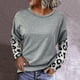 thumbnail image 3 of Camisa De Bloque De Color Con Estampado De Leopardo, Cómoda, Suave, Elástica, Para Mujer, Con Cuello Redondo, Puños Sueltos, Ajuste Regular Para La Vida Diaria ANGGREK Otros, 3 of 6