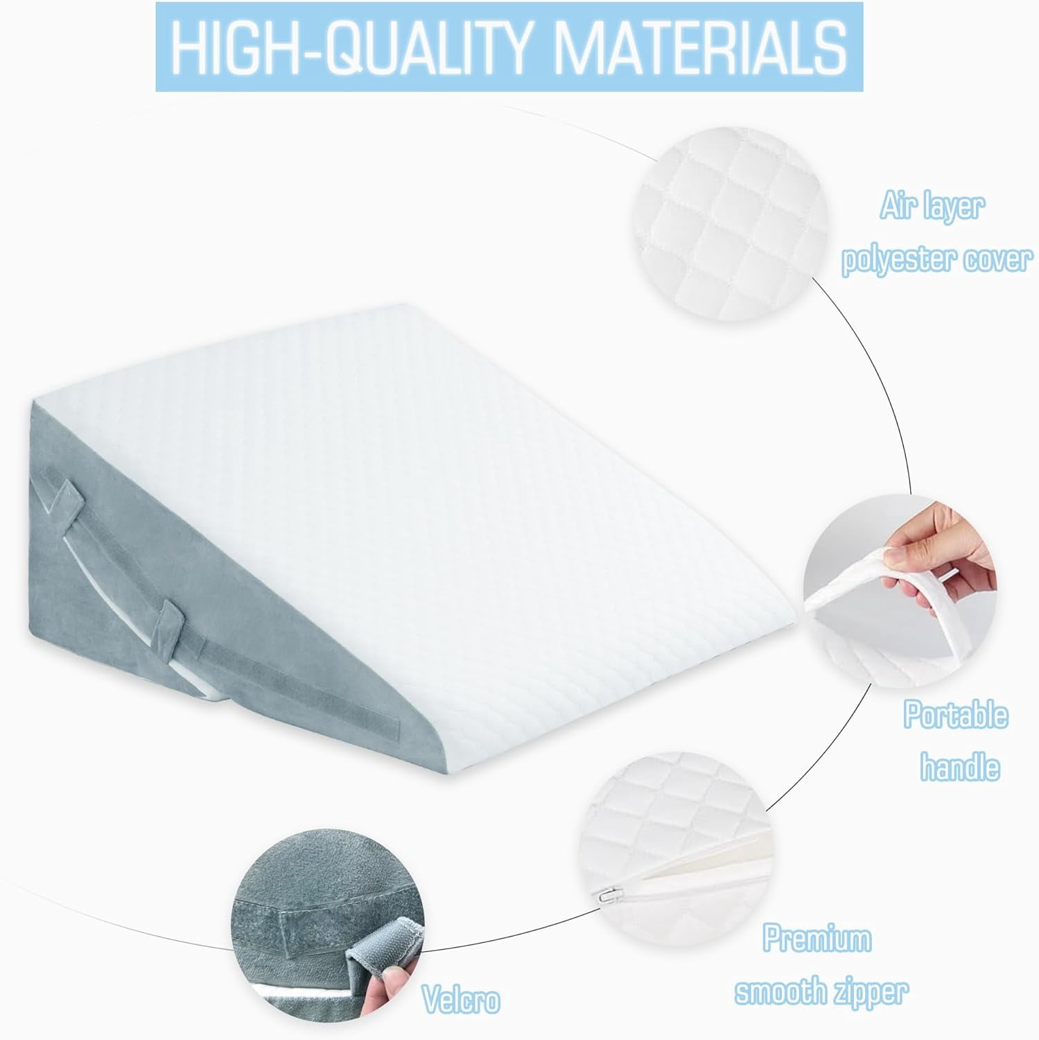 7.5 Inch Adjustable Bed Wedge Pillow for Sleeping, Memory Foam Triangle Wedge Pillow for After Surgery, Relieve Acid Reflux, Gerd, Snoring