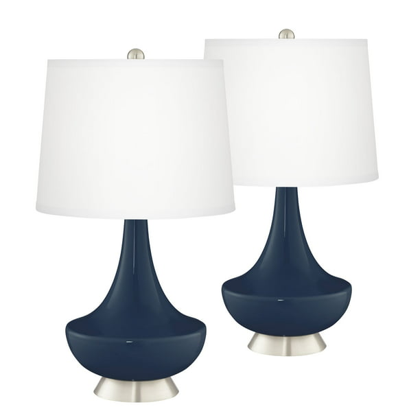 Plus Naval Gillan Glass Table Lamp Set, Navy Side Table Lamps