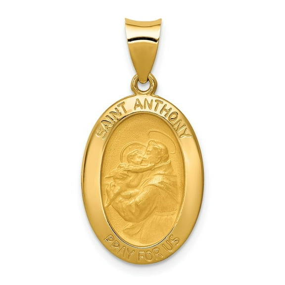 Auriga 14K Yellow Gold Polished and Satin St. Anthony Medal Pendant for Women (L-29mm, W-14.35mm)