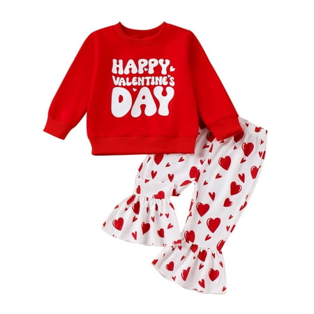 

Girl Valentine s Day Letter Long Sleeve Sweatshirt Heart Flare Pants