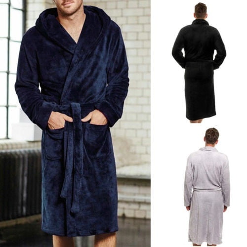 Mode Hommes Coton Tissu Éponge Peignoir Châle Collier Velours Robe de Spa