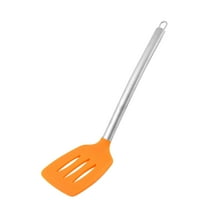 Kitchen Cooker Stainless Steel Grip Silicone Pancake Flexible Turner Spatula Orange