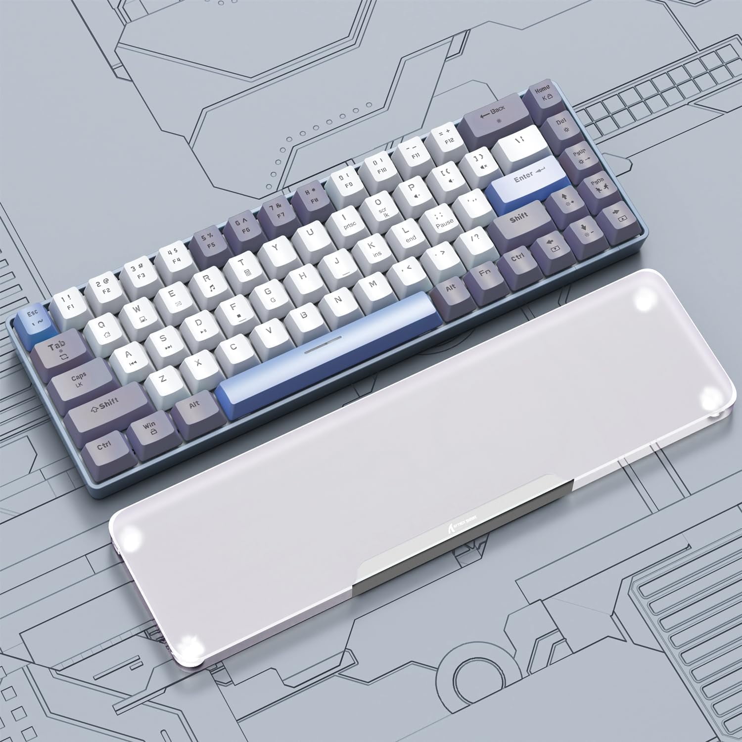 ATTACK SHARK Gaming Keyboard Wrist Rest with Anti-Slip Base, Customized Metal Aluminum Alloy Logo, Silver