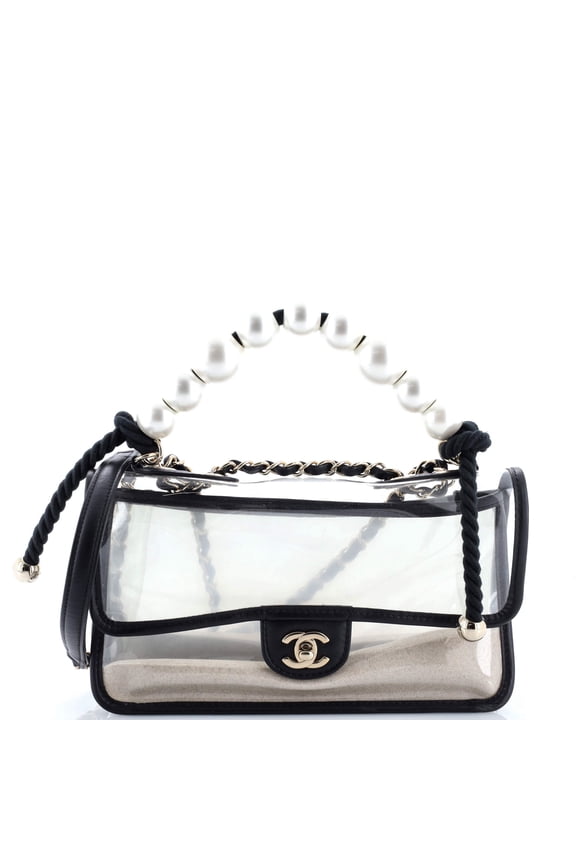 Pre-Owned Sand By The Sea Pearl Flap Bag PVC with Lambskin Medium By Rebag