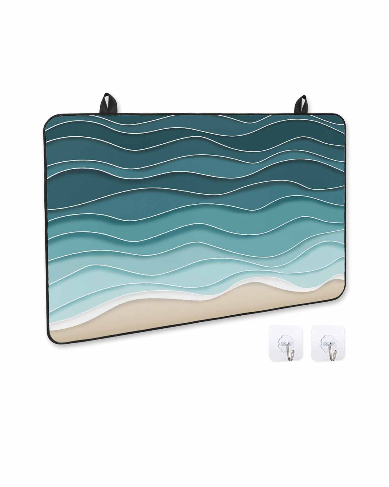 nqOlkjepod Large Induction Cooktop Protector Mat 24"x21", Turquoise Waves Stove Top Covers for Electric Stove, Simple Ombre Abstract Sea Waves Art Stove Burner Cover Mats, Glass Top Stove Cover