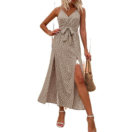 

Womens All Over Print Belted Cami Dress Khaki S