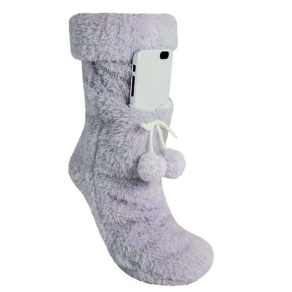 Super Fluff Medium Purple Lavender Infused Slipper Sock w/ Phone Pocket