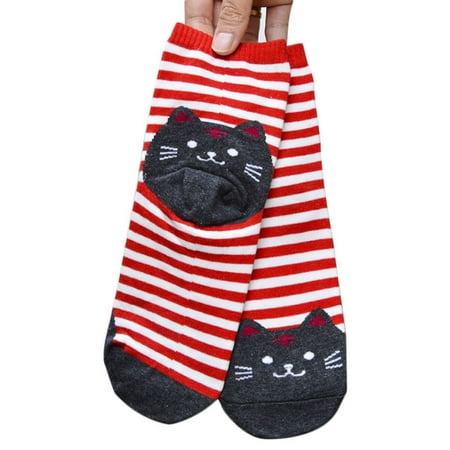 

Socks Clearance Animals Striped Cartoon Socks Women Cat Footprints Cotton Socks Floor Rd Red Y11