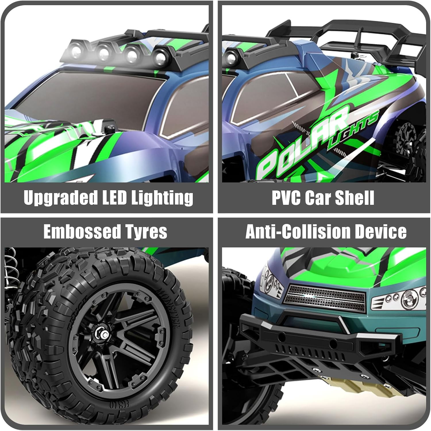 1:10 Large Rc Cars,18-Inch Remote Control Car Trucks with Lights,45+KM/H RC Off-Road Electric Truck, Includes 2 Rechargeable 2600mAh Batteries, Rc Cars for Adults & Boys