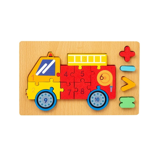 Rompecabezas de números, rompecabezas de madera para niños, juguete de clasificación de formas y colores, desarrollo temprano camion de bomberos