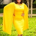 thumbnail image 2 of Women's Crew Neck Collar Pleated Cape Sleeve Loose Dress Elegant Short Dress, 2 of 3