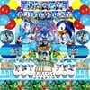 222 Pcs Sonic Birthday Party Supplies for 10 Guests, Sonic Theme Party Decorations Set Include Banner,Cupcake Toppers,B alloons,Tablecover,Gift Bags,Tableware,Stickers,Backgdrop,Invivation Cards