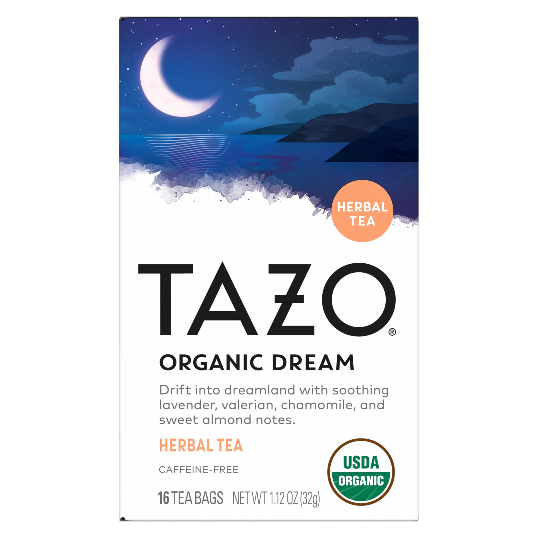 TAZO Organic DREAM Herbal Tea Bags, Caffeine-Free Bedtime Tea, 16 Ct, Pack of 6