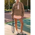 thumbnail image 4 of Veste Matelassée à Col Rond pour Femmes, Manches Longues, Coupe Ample, Demi-Glissière, à Capuche, avec Cordon de Serrage, Kaki, G, 4 of 7