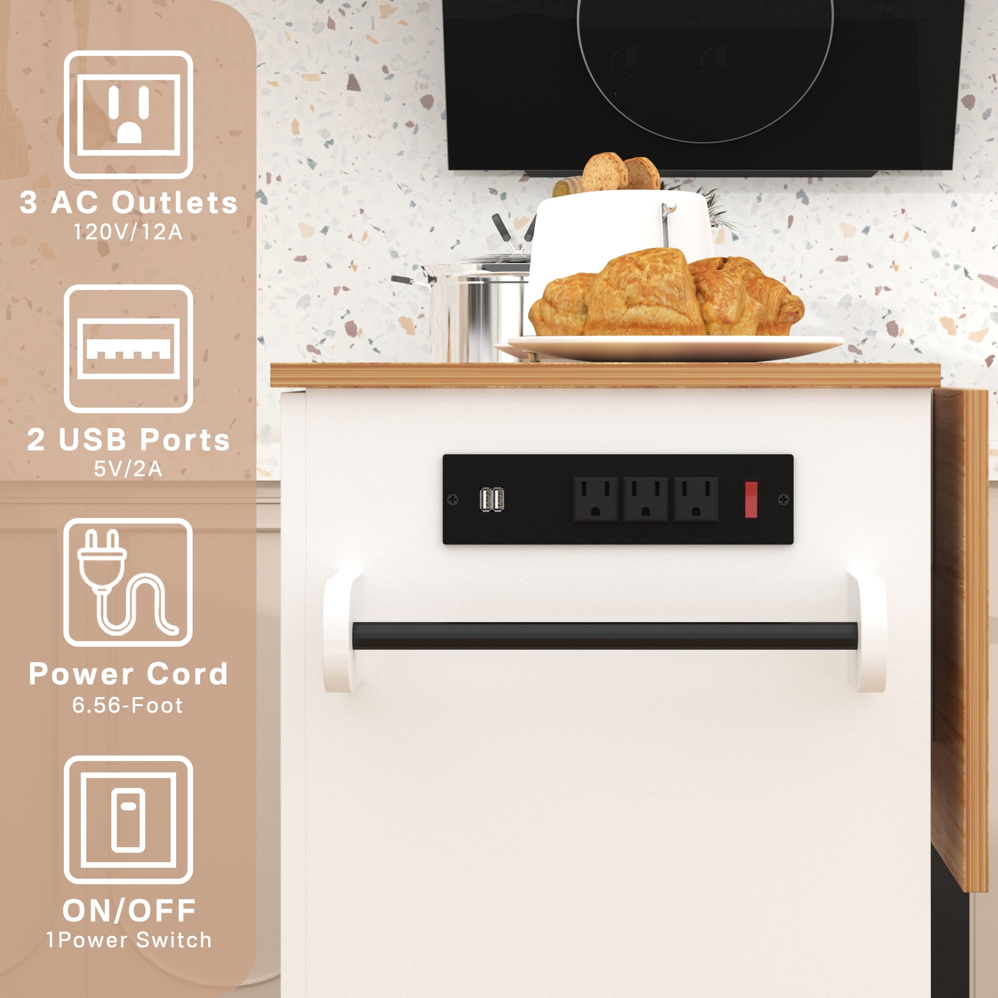 NAIYUFA Kitchen Island with Wheels & Adjustable Shelf,Modern Kitchen Islands with Power Outlets,Door Storage Cabinet,Drawers
