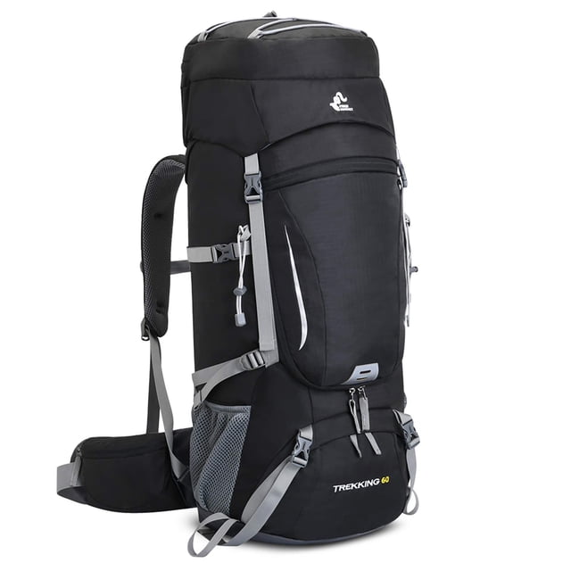 yeacher Sac à Dos de Randonnée Léger et Imperméable 60 L avec Housse de Pluie, Conception Ergonomique pour Aventures en Plein Air, Multiples Compartiments, Bretelles Ajustables, Matériau Polyester et Nylon Durable, Noir
