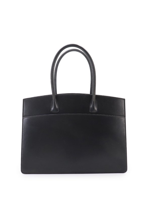 Pre-Owned Hermes White Bass PM Tote Handbag, Box Calf Leather, Black with Gold Hardware