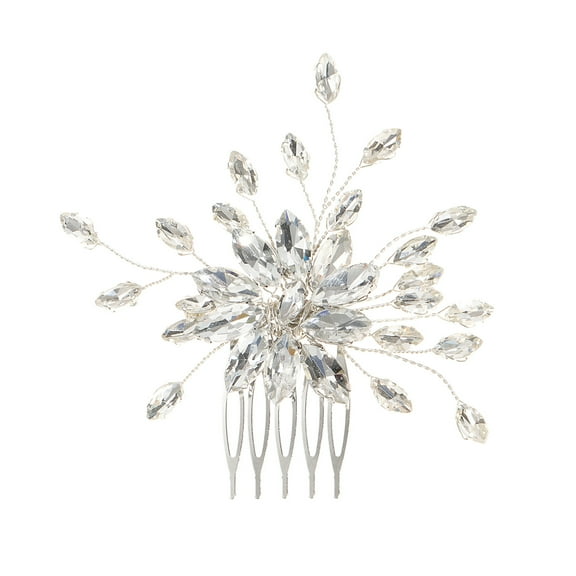NAMZI Bridal Flower Wedding Hair Pins Crystal Pearl Hair Combs Clips Headpiece Gold Wedding Hair Accessories Jewelry with Rhinestone for Brides Bridesmaids Women Girls (Silvery)