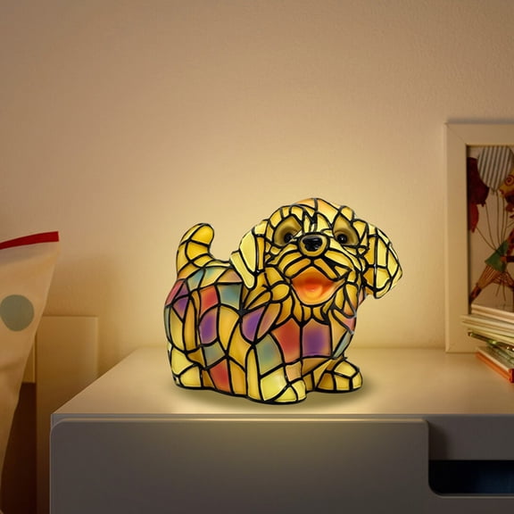 2026 Stained Resin Animal Dog Night Light, Dog Series Art Night Light, Cute Pet Dogs Themed LED Table Lamps with Warm Ambient Glow, Resin Stained Glass Bedside Light Home Ornament