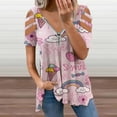thumbnail image 2 of Cute Cartoon Pink Rainbow, Ice Cream Flowers Womens Summer V Neck Zipper Top Short Sleeve T Shirt Off Shoulder Top Casual Classy Loose Shirts, 2 of 7