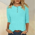 thumbnail image 2 of Ruimatai Women's 3/4 Sleeve T-Shirt Casual Loose Blouse Round Neck Button Top Soft Polyester Summer Spring Fashion Tee, 2 of 5