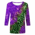 thumbnail image 4 of Aloohaidyvio Mardi Gras Shirts,Womens Crew Neck Mardi Gras T-Shirt Mask Print Party 3/4 Sleeve Tops, Mardi Gras Clothing, 4 of 6