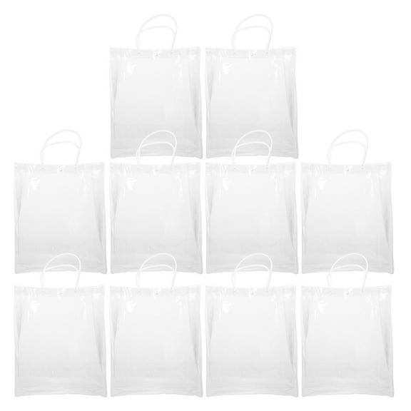 10 Pcs Transparent Tote Bag Carrier Bags Handheld Gift Bag Clear Bags with Handles PVC Gift Bags Shopping