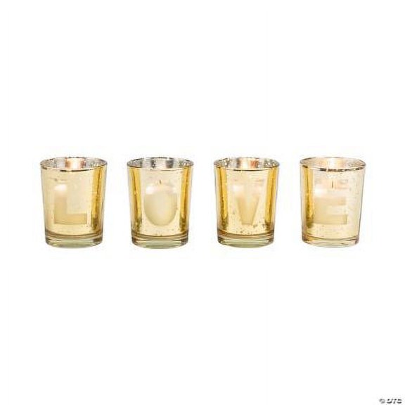 Gold Mercury Love Votive Candle Holder Set, Wedding, Home Decor, 4 Pieces